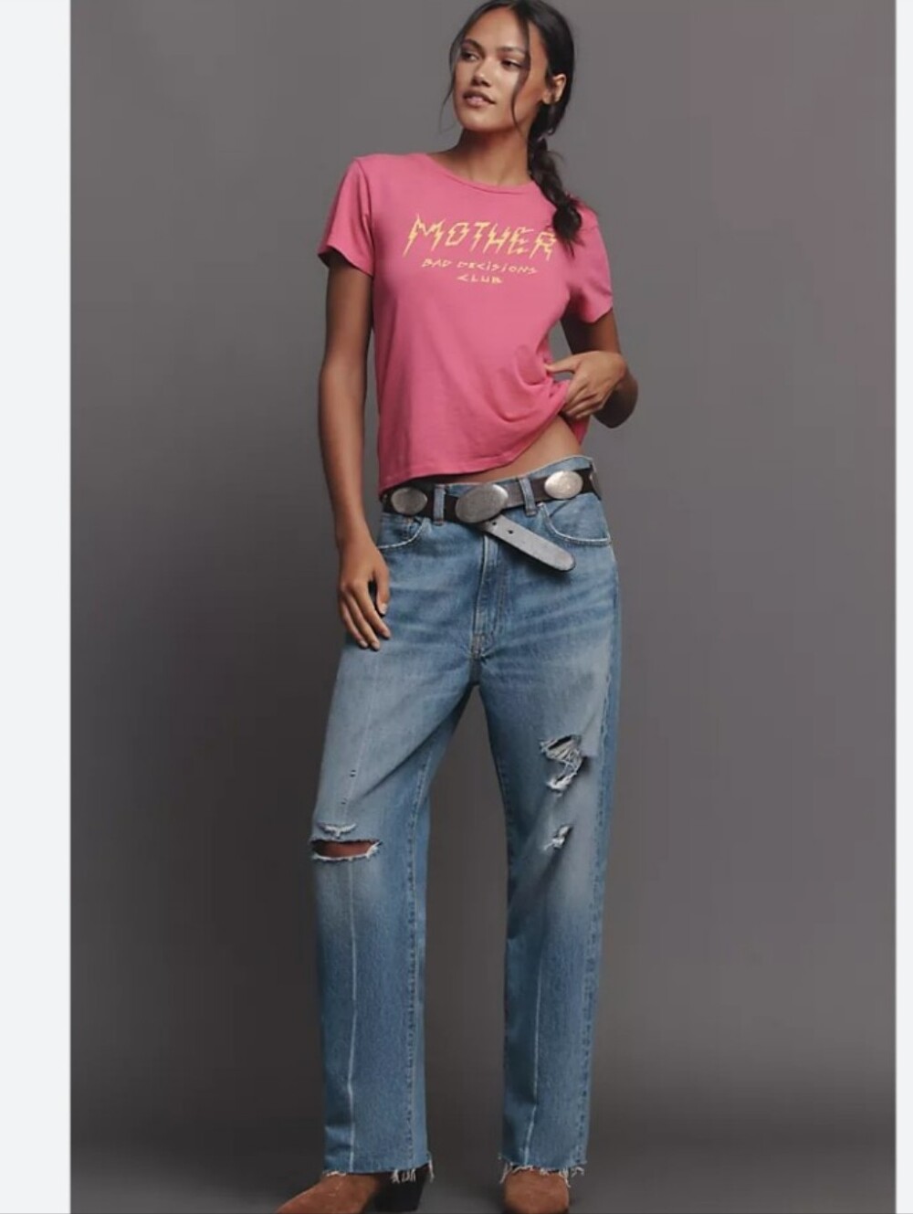 MOTHER The Lil Sinful Graphic Tee In Fuschia Purple XS NWT